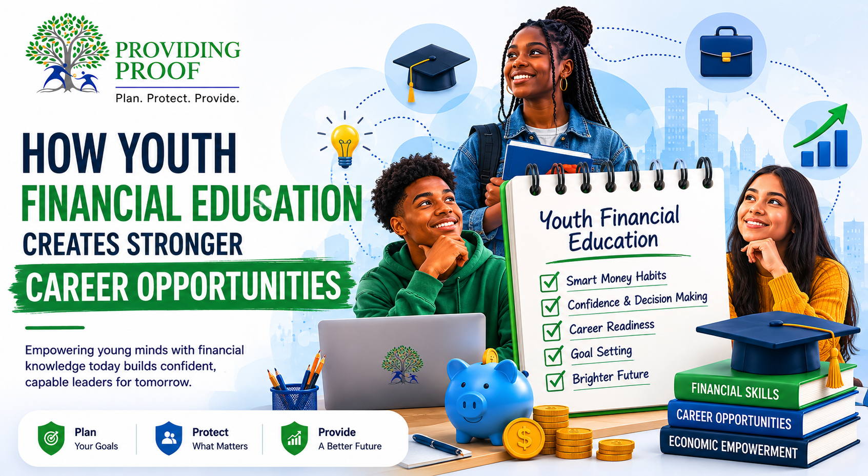 A group of young students engaged in a financial literacy workshop in a community classroom setting